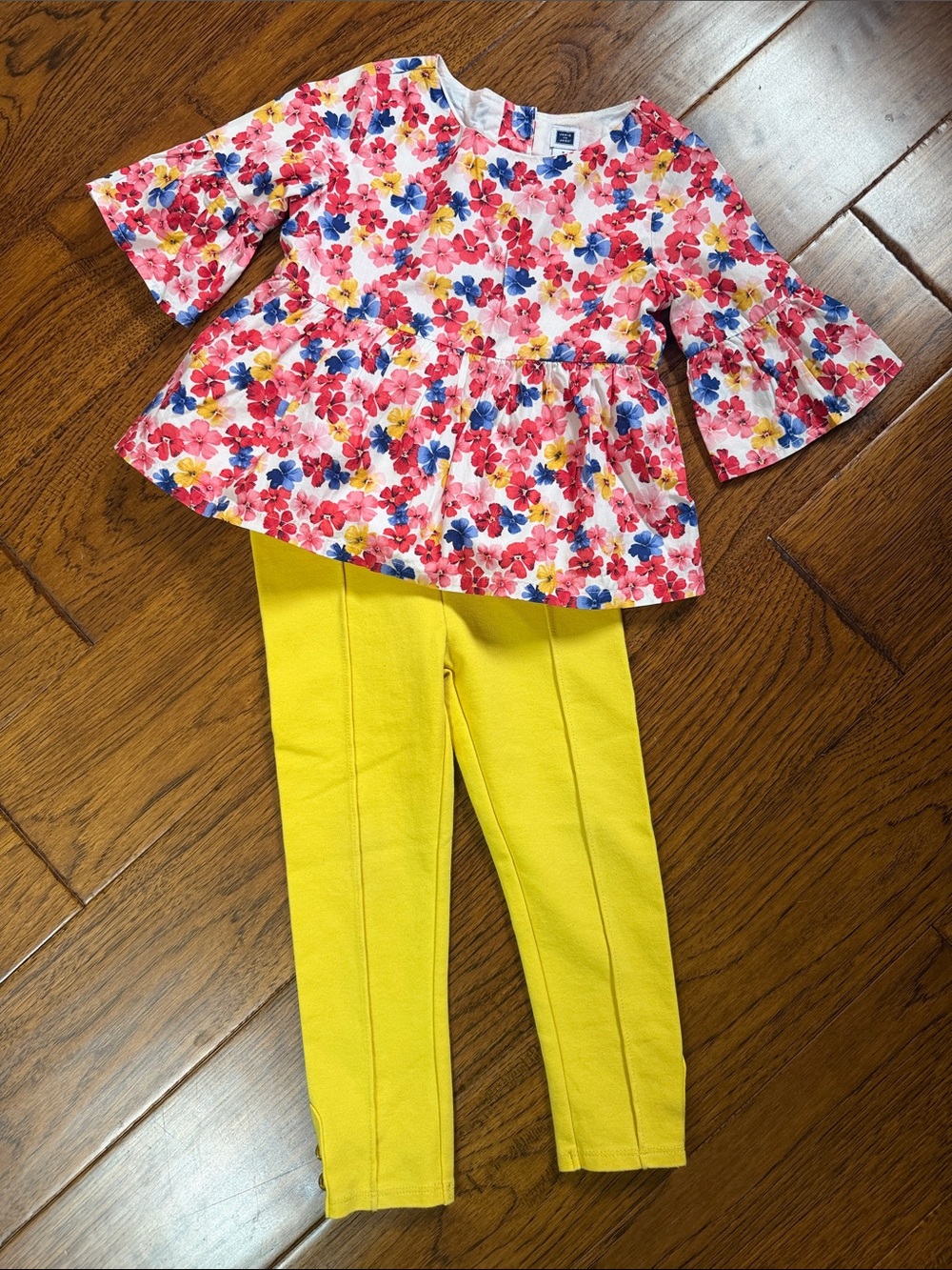 Floral Peplum Top & Bright Yellow Leggings Set